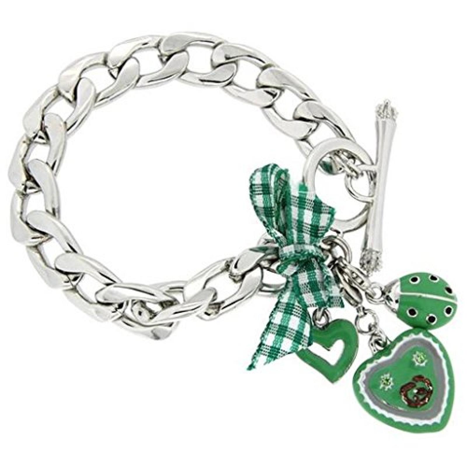 Sweet Deluxe Trachtenarmband "WIESN AUGUSTA" silbernes Gliederarmband mit gr&uuml;nen Anh&auml;ngern 